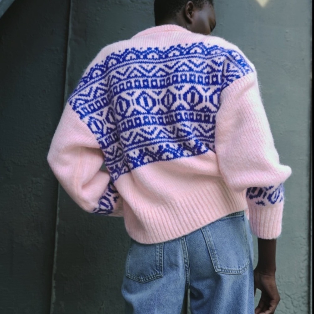 ZARA BUBBLEGUM PINK & BLUE KNIT SWEATER | CREW NECK | LONG SLEEVES | M - Picture 6 of 12